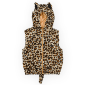 Plush faux fur leopard print zip-up top with detachable tail