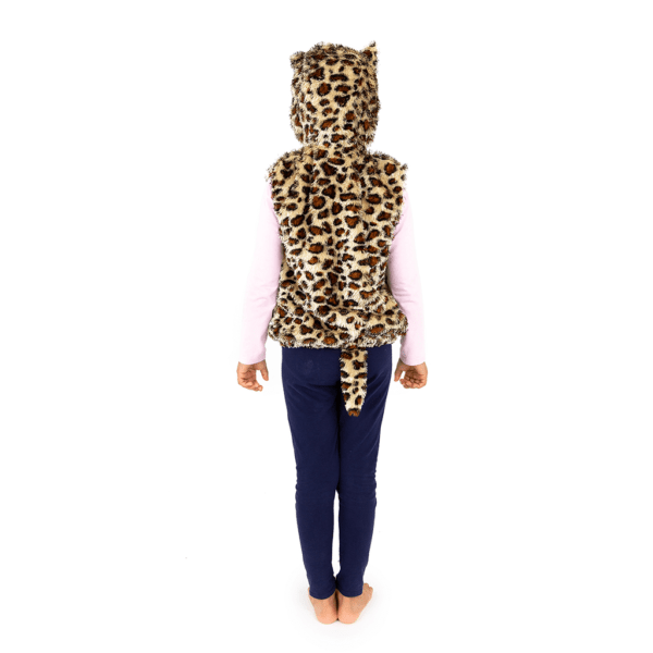 Back of Kids Leopard Costume. At the bottom of the Leopard print top there is a matching detachable tail.