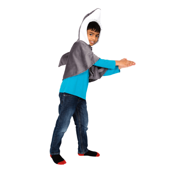 shark cape resting at mid-torso on child